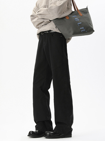 Jeans din bumbac cu patchwork, croială lejeră și drept, talie medie, 100% bumbac