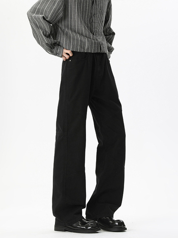 Jeans din bumbac cu patchwork, croială lejeră și drept, talie medie, 100% bumbac