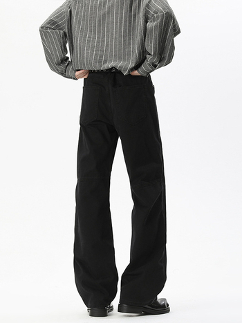 Jeans din bumbac cu patchwork, croială lejeră și drept, talie medie, 100% bumbac