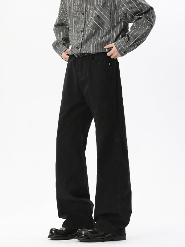 Jeans din bumbac cu patchwork, croială lejeră și drept, talie medie, 100% bumbac