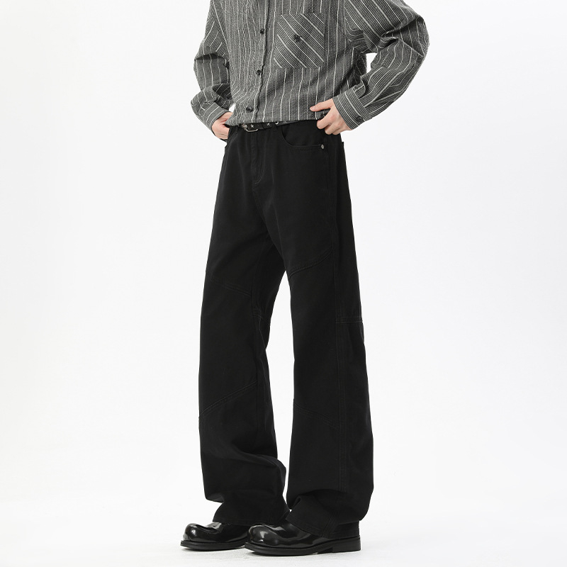 Jeans din bumbac cu patchwork, croială lejeră și drept, talie medie, 100% bumbac