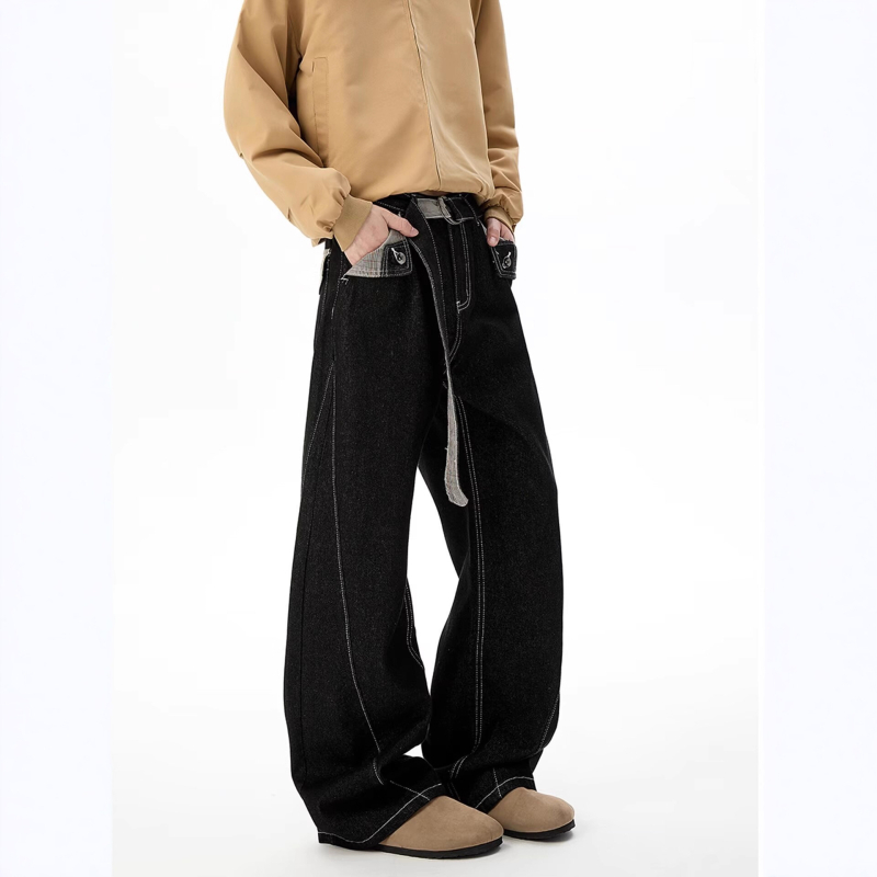 Blugi denim bărbați – stil britanic, multe buzunare, talie medie, fermoar, microelasticitate