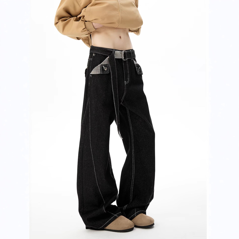 Blugi denim bărbați – stil britanic, multe buzunare, talie medie, fermoar, microelasticitate