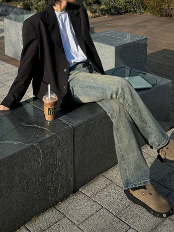 MYQ Muške traperice ravnog kroja u retro stilu - distressed denim, jesen-zima, korejski gradski stil