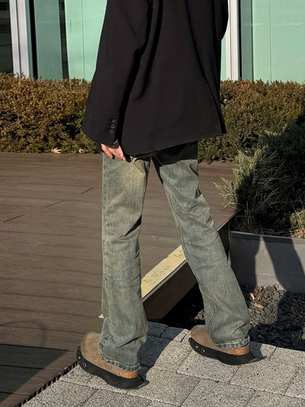 MYQ Muške traperice ravnog kroja u retro stilu - distressed denim, jesen-zima, korejski gradski stil