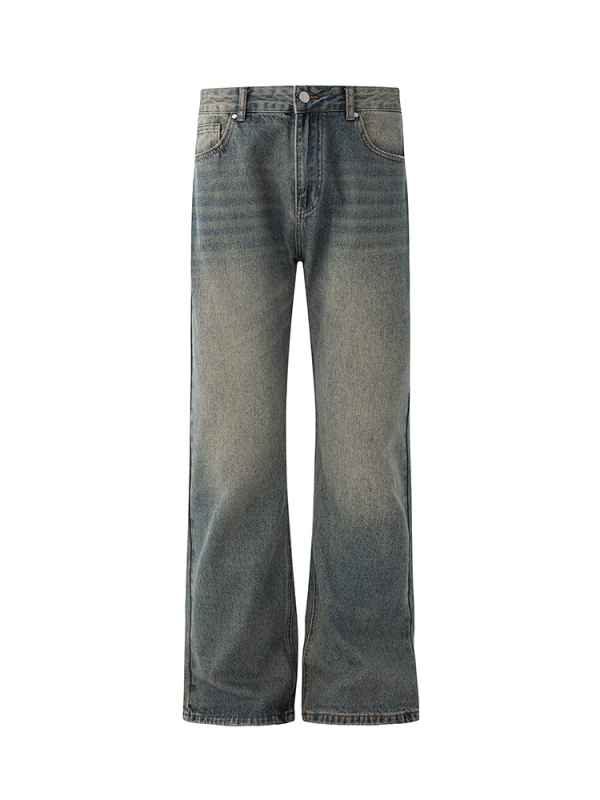 MYQ Muške traperice ravnog kroja u retro stilu - distressed denim, jesen-zima, korejski gradski stil
