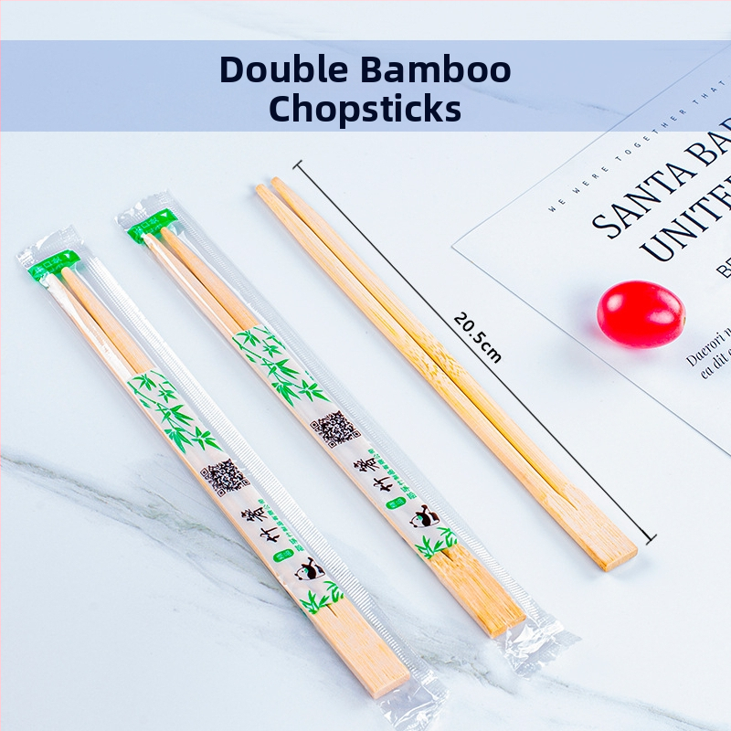 Vienkartiniai bambusiniai lazdelės, atskiromis pakuotėmis OPP maišeliuose — higieniski apvalūs galai, tinkami mikrobangų krosnelėms, logotipo individualizavimas