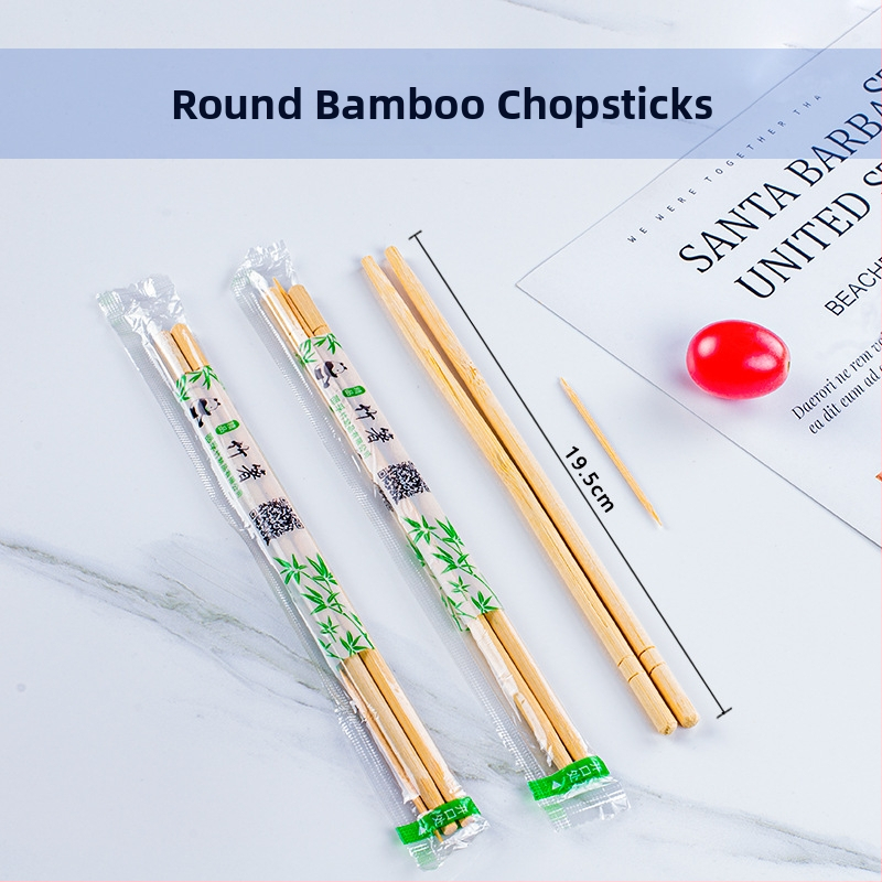 Vienkartiniai bambusiniai lazdelės, atskiromis pakuotėmis OPP maišeliuose — higieniski apvalūs galai, tinkami mikrobangų krosnelėms, logotipo individualizavimas