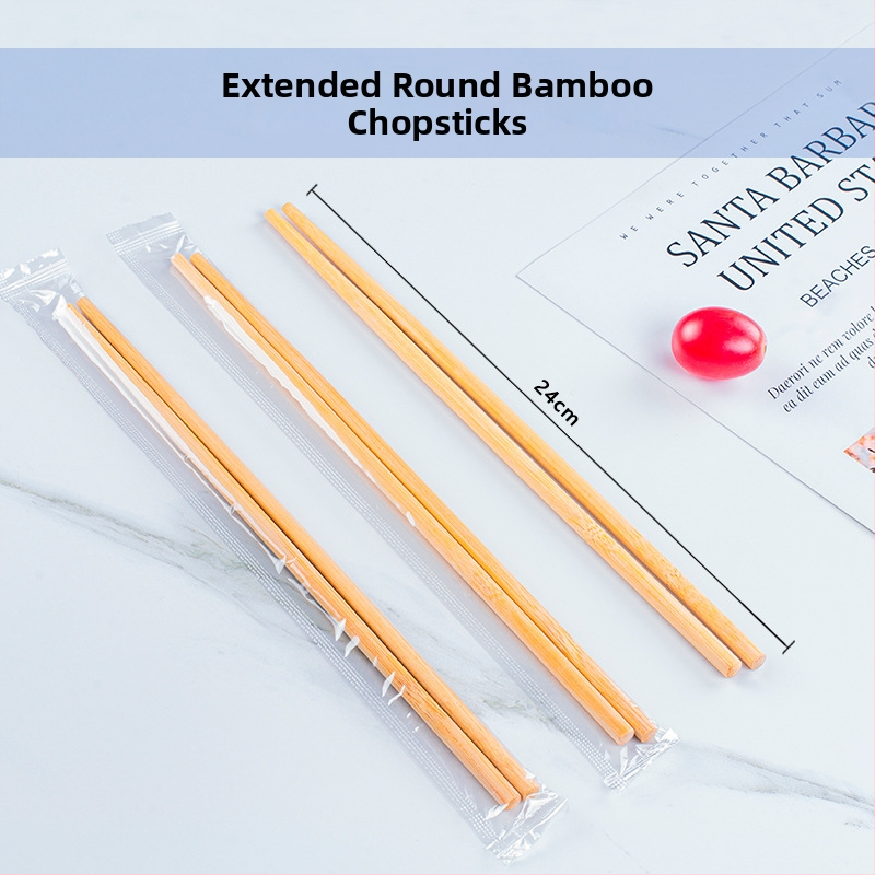 Vienkartiniai bambusiniai lazdelės, atskiromis pakuotėmis OPP maišeliuose — higieniski apvalūs galai, tinkami mikrobangų krosnelėms, logotipo individualizavimas