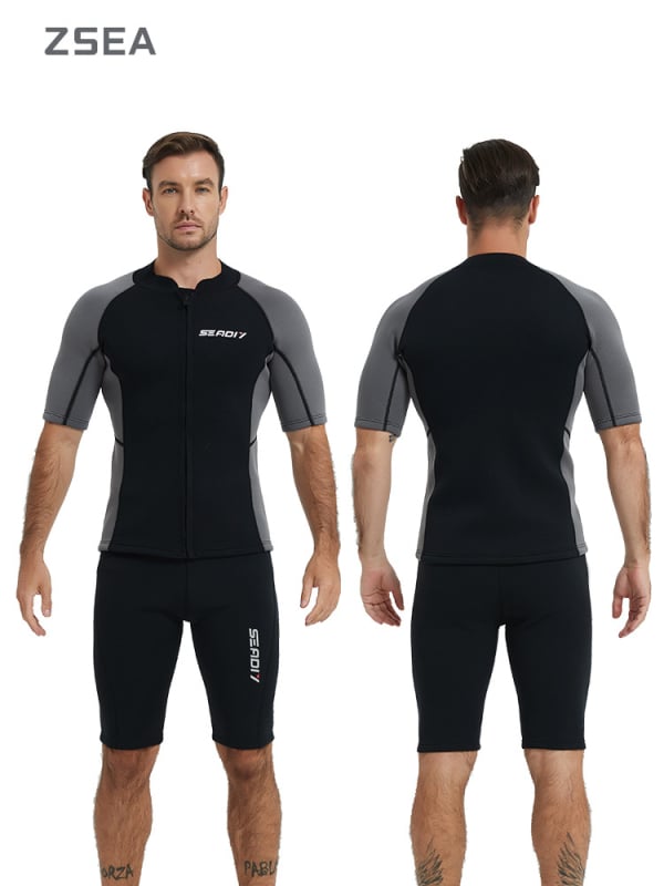 Unisex 2 mm trumpas rankovės narų kombinezonas, neoprenas su aukšto elastingumo nailono audiniu, greitai džiūstantis, tinkamas plaukiojimui ir nardymui