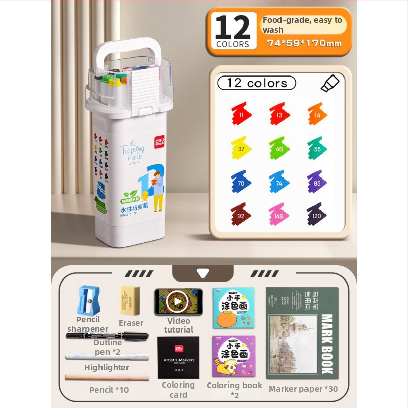 Deli maisto kokybės žymeklis vaikams, dvigubomis galvomis, plaunamas, vandens pagrindu, nekenksmingas