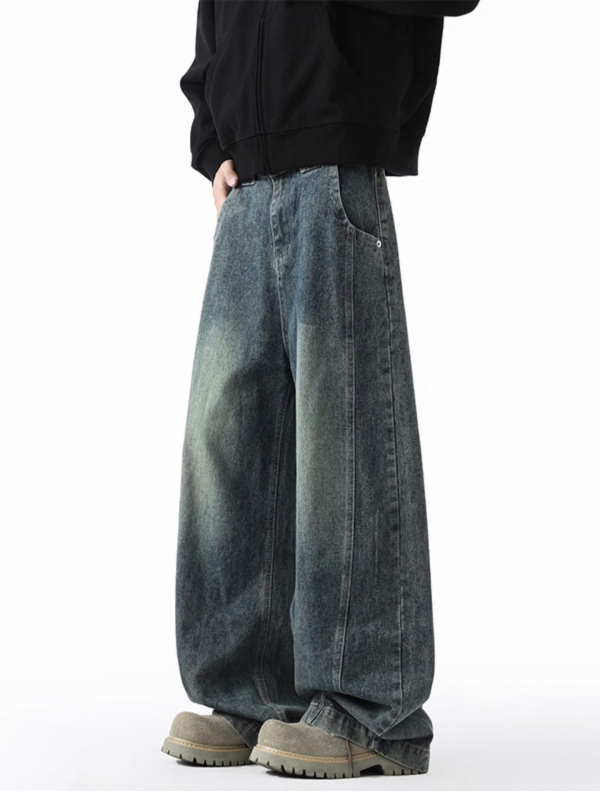 Muške traperice širokih nogavica, jesen-zimski stil, ležerni ravni kroj s drapiranim siluetom, pran vintage
