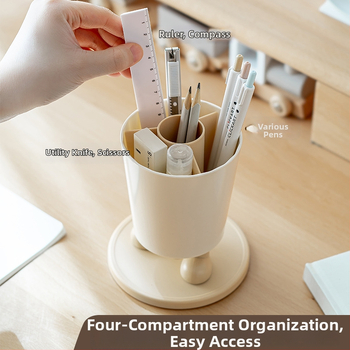 Sukamas rašiklių laikiklis su išraiškomis – apvalus plastikinis biuro stalinis laikymo dėklas, modelis Sd-3882, daugiafunkcinis ir nuimamas