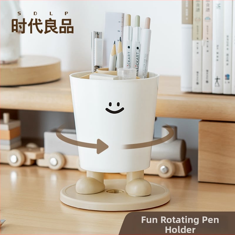 Sukamas rašiklių laikiklis su išraiškomis – apvalus plastikinis biuro stalinis laikymo dėklas, modelis Sd-3882, daugiafunkcinis ir nuimamas