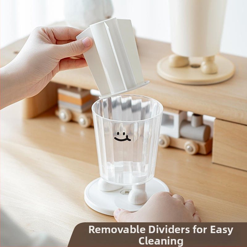 Sukamas rašiklių laikiklis su išraiškomis – apvalus plastikinis biuro stalinis laikymo dėklas, modelis Sd-3882, daugiafunkcinis ir nuimamas