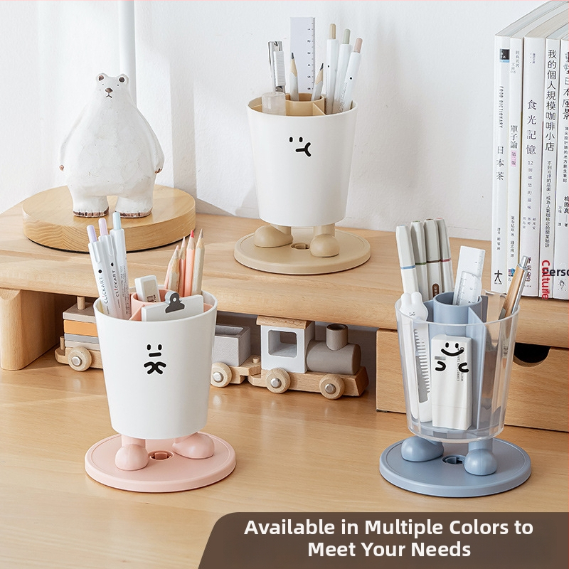 Sukamas rašiklių laikiklis su išraiškomis – apvalus plastikinis biuro stalinis laikymo dėklas, modelis Sd-3882, daugiafunkcinis ir nuimamas