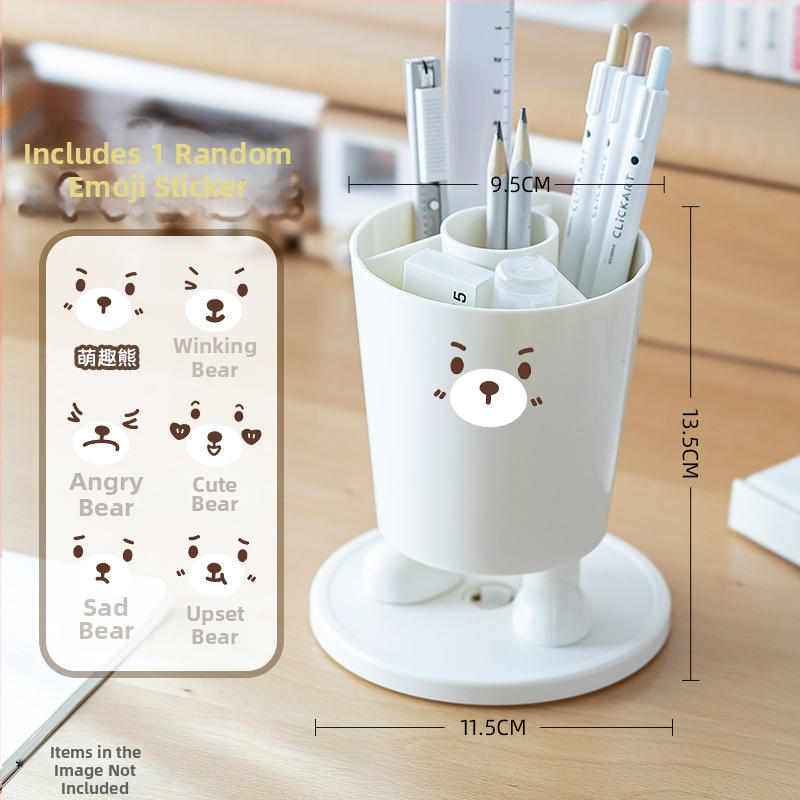 Sukamas rašiklių laikiklis su išraiškomis – apvalus plastikinis biuro stalinis laikymo dėklas, modelis Sd-3882, daugiafunkcinis ir nuimamas