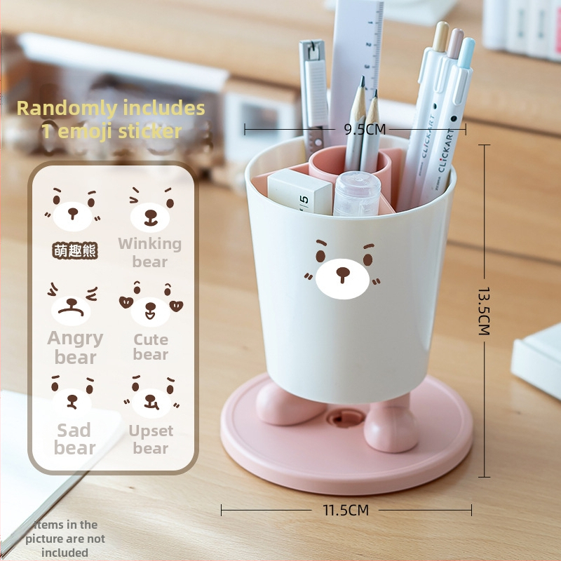 Sukamas rašiklių laikiklis su išraiškomis – apvalus plastikinis biuro stalinis laikymo dėklas, modelis Sd-3882, daugiafunkcinis ir nuimamas