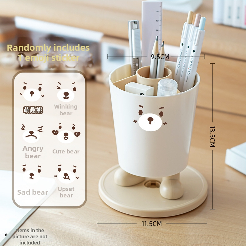 Sukamas rašiklių laikiklis su išraiškomis – apvalus plastikinis biuro stalinis laikymo dėklas, modelis Sd-3882, daugiafunkcinis ir nuimamas