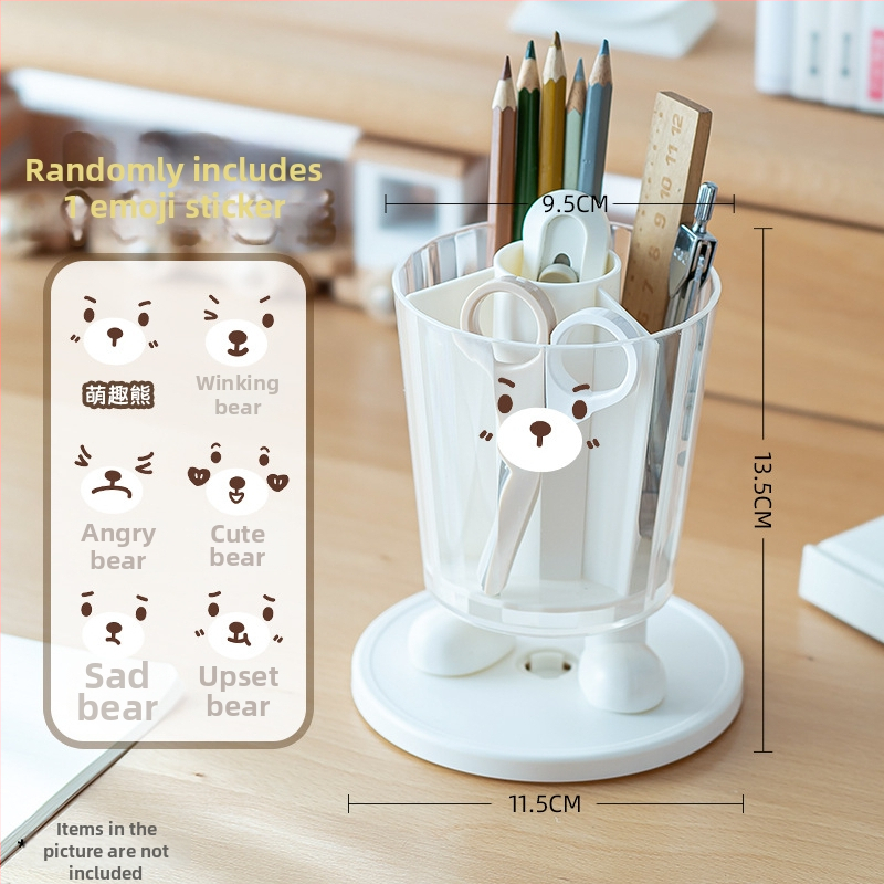 Sukamas rašiklių laikiklis su išraiškomis – apvalus plastikinis biuro stalinis laikymo dėklas, modelis Sd-3882, daugiafunkcinis ir nuimamas