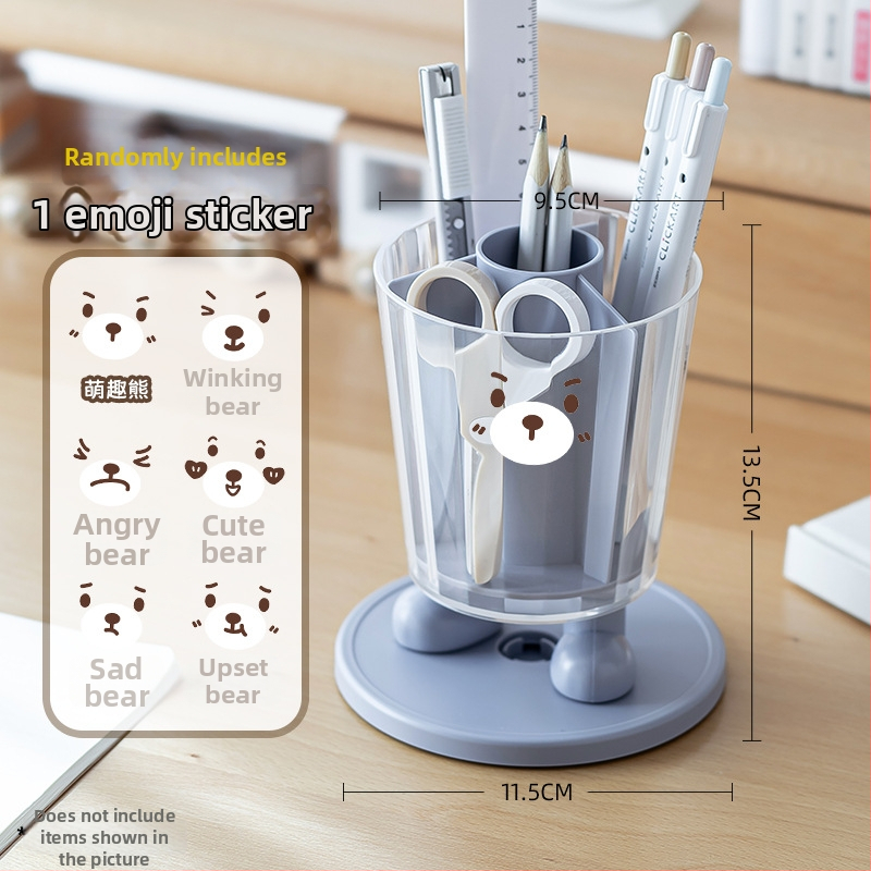 Sukamas rašiklių laikiklis su išraiškomis – apvalus plastikinis biuro stalinis laikymo dėklas, modelis Sd-3882, daugiafunkcinis ir nuimamas