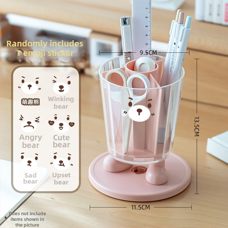 Sukamas rašiklių laikiklis su išraiškomis – apvalus plastikinis biuro stalinis laikymo dėklas, modelis Sd-3882, daugiafunkcinis ir nuimamas