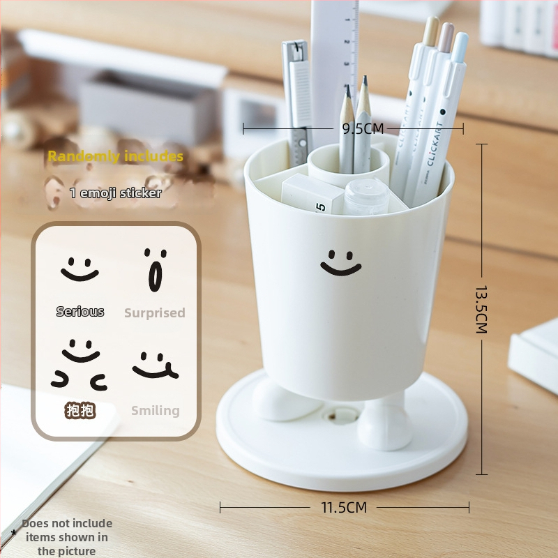 Sukamas rašiklių laikiklis su išraiškomis – apvalus plastikinis biuro stalinis laikymo dėklas, modelis Sd-3882, daugiafunkcinis ir nuimamas