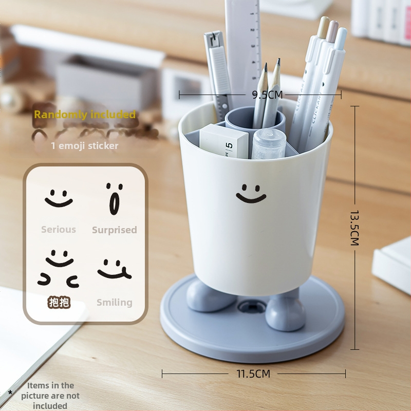 Sukamas rašiklių laikiklis su išraiškomis – apvalus plastikinis biuro stalinis laikymo dėklas, modelis Sd-3882, daugiafunkcinis ir nuimamas