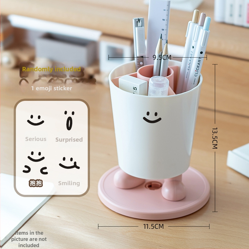 Sukamas rašiklių laikiklis su išraiškomis – apvalus plastikinis biuro stalinis laikymo dėklas, modelis Sd-3882, daugiafunkcinis ir nuimamas