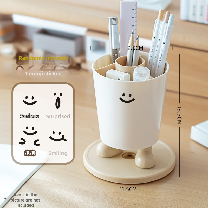 Sukamas rašiklių laikiklis su išraiškomis – apvalus plastikinis biuro stalinis laikymo dėklas, modelis Sd-3882, daugiafunkcinis ir nuimamas
