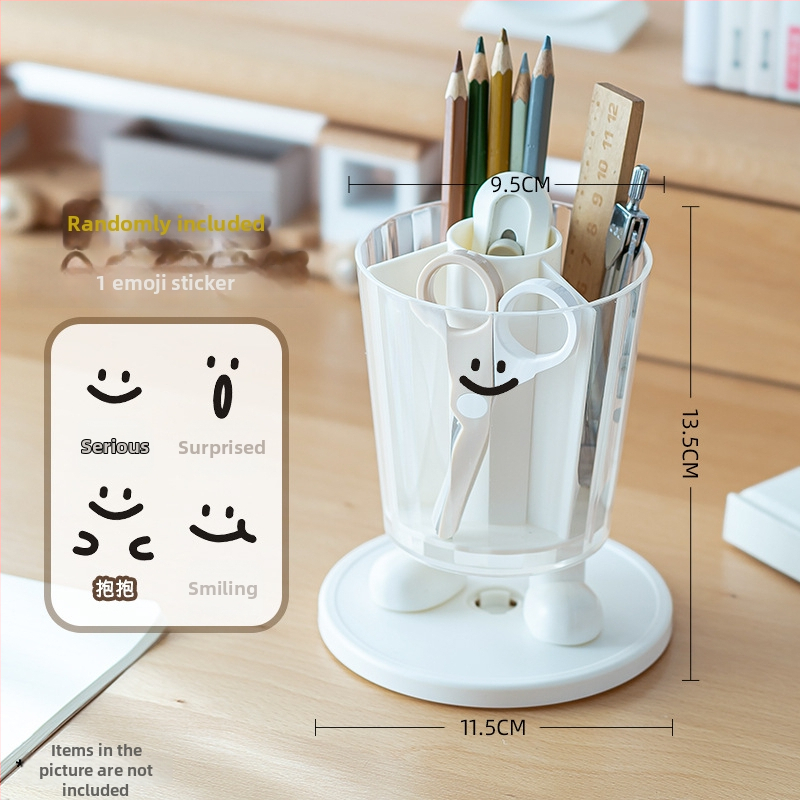 Sukamas rašiklių laikiklis su išraiškomis – apvalus plastikinis biuro stalinis laikymo dėklas, modelis Sd-3882, daugiafunkcinis ir nuimamas