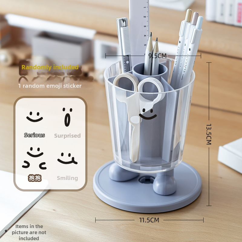 Sukamas rašiklių laikiklis su išraiškomis – apvalus plastikinis biuro stalinis laikymo dėklas, modelis Sd-3882, daugiafunkcinis ir nuimamas