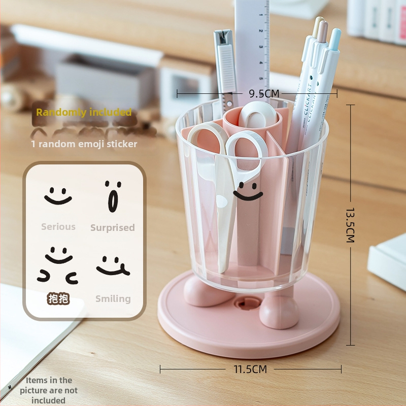 Sukamas rašiklių laikiklis su išraiškomis – apvalus plastikinis biuro stalinis laikymo dėklas, modelis Sd-3882, daugiafunkcinis ir nuimamas