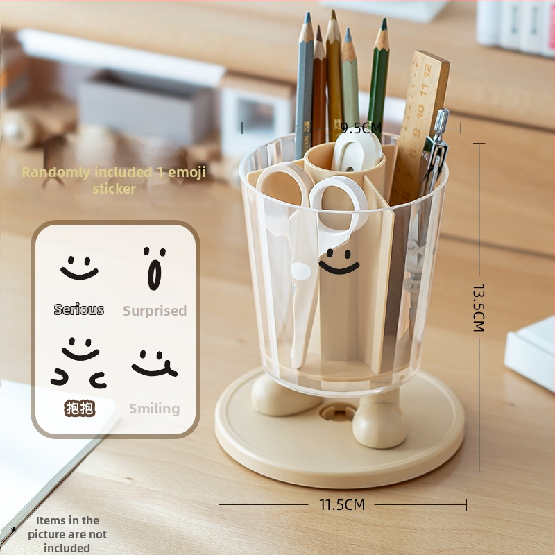 Sukamas rašiklių laikiklis su išraiškomis – apvalus plastikinis biuro stalinis laikymo dėklas, modelis Sd-3882, daugiafunkcinis ir nuimamas