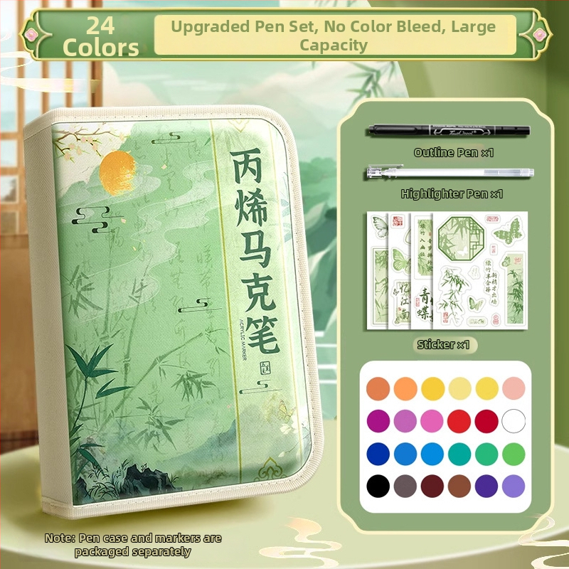 Chalk Time kinų stiliaus akvarelių rašiklis ir akrilinis žymeklis su minkštu galu, sluoksniuojantis dizainas, skirta pradinės mokyklos mokiniams