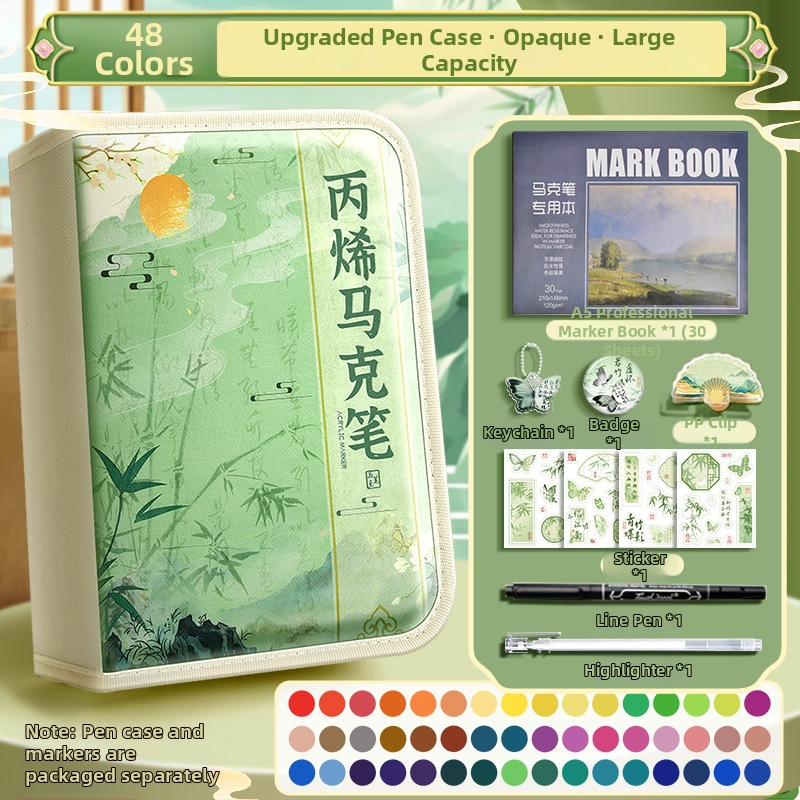 Chalk Time kinų stiliaus akvarelių rašiklis ir akrilinis žymeklis su minkštu galu, sluoksniuojantis dizainas, skirta pradinės mokyklos mokiniams