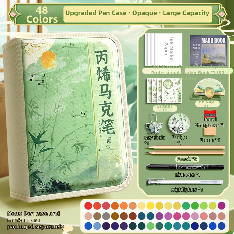 Chalk Time kinų stiliaus akvarelių rašiklis ir akrilinis žymeklis su minkštu galu, sluoksniuojantis dizainas, skirta pradinės mokyklos mokiniams