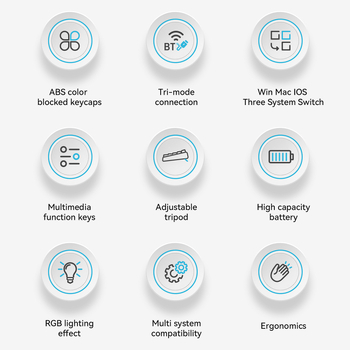 AF98 membraninis klaviatūra su 88–98 klavišų, RGB apšvietimas, trijų režimų ryšys (Bluetooth, USB-C laidinis, 2.4G belaidis), atspari vandeniui, ABS korpusas.