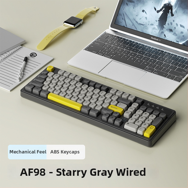 AF98 membraninis klaviatūra su 88–98 klavišų, RGB apšvietimas, trijų režimų ryšys (Bluetooth, USB-C laidinis, 2.4G belaidis), atspari vandeniui, ABS korpusas.