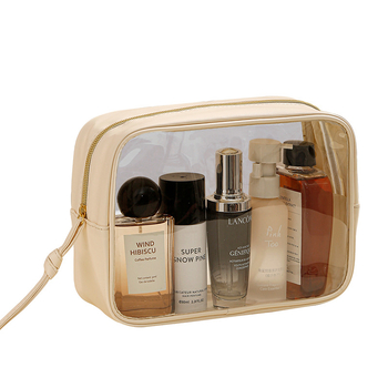 Kozmetická taška, priehľadná PVC, tvar kocky, viacúčelová pre cestovanie a uskladnenie make-upu (PVC materiál; tvar kocky; viacúčelová; make-up skladovanie)