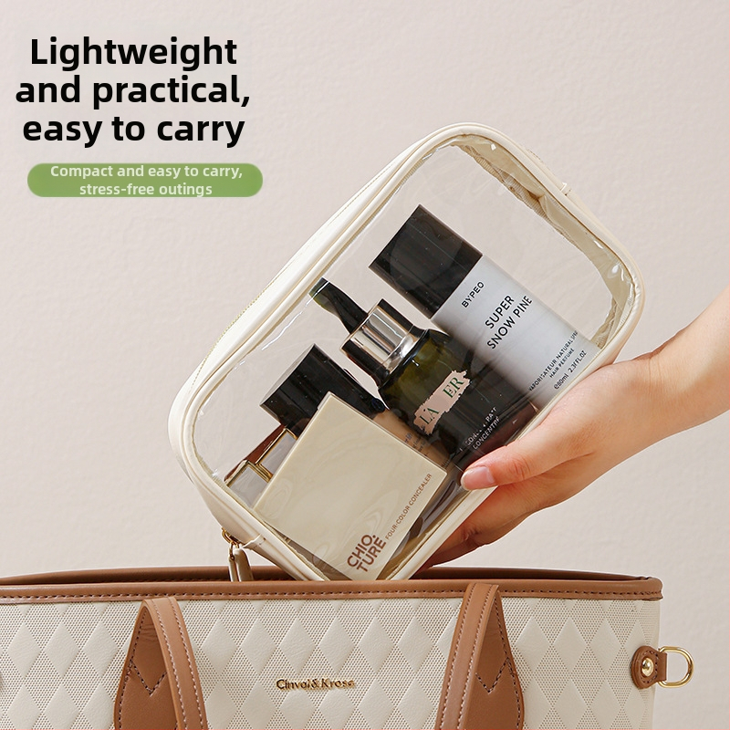 Kozmetická taška, priehľadná PVC, tvar kocky, viacúčelová pre cestovanie a uskladnenie make-upu (PVC materiál; tvar kocky; viacúčelová; make-up skladovanie)