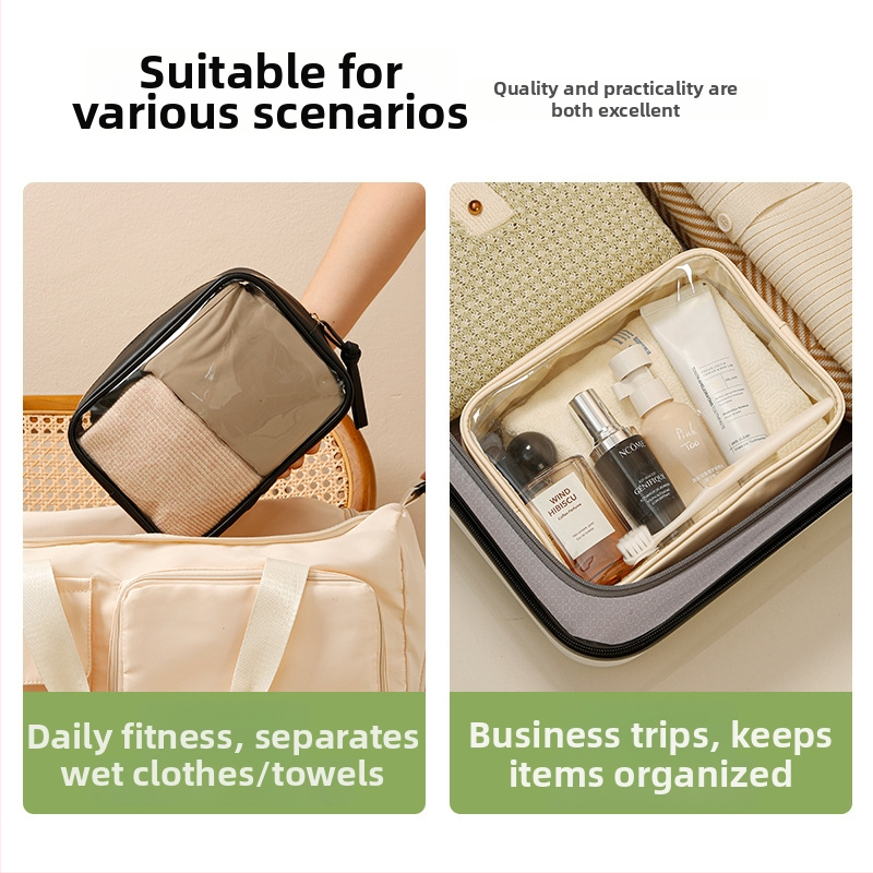 Kozmetická taška, priehľadná PVC, tvar kocky, viacúčelová pre cestovanie a uskladnenie make-upu (PVC materiál; tvar kocky; viacúčelová; make-up skladovanie)