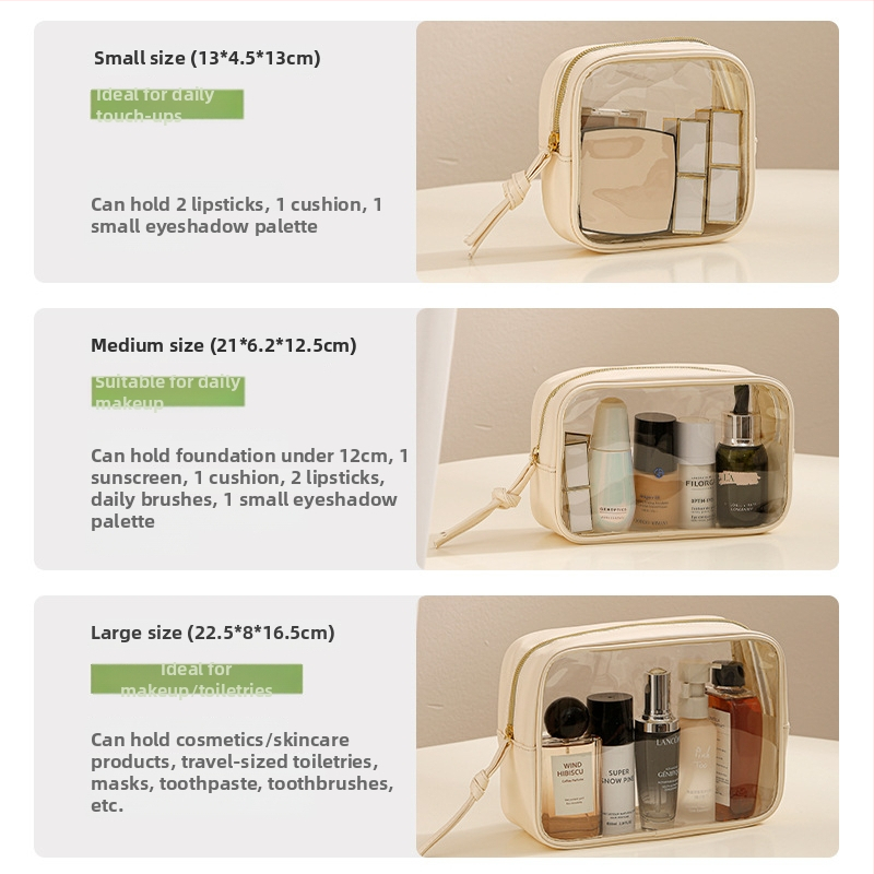 Kozmetická taška, priehľadná PVC, tvar kocky, viacúčelová pre cestovanie a uskladnenie make-upu (PVC materiál; tvar kocky; viacúčelová; make-up skladovanie)