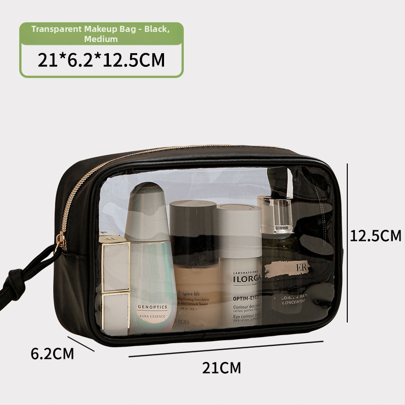 Kozmetická taška, priehľadná PVC, tvar kocky, viacúčelová pre cestovanie a uskladnenie make-upu (PVC materiál; tvar kocky; viacúčelová; make-up skladovanie)