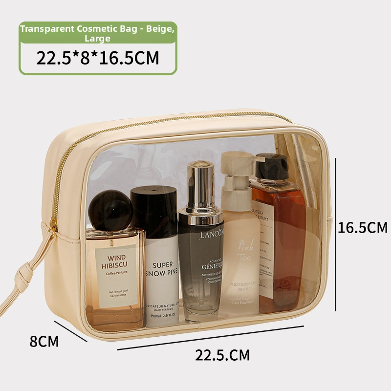 Kozmetická taška, priehľadná PVC, tvar kocky, viacúčelová pre cestovanie a uskladnenie make-upu (PVC materiál; tvar kocky; viacúčelová; make-up skladovanie)