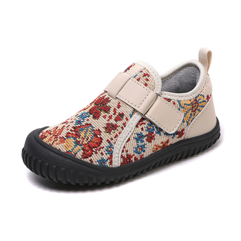 Vaikų medvilninės bateliai su Velcro užtrauktuku, viršus iš Corduroy + sintetinio odos, storas TPR padukas, amžiaus diapazonas 1–12 metų