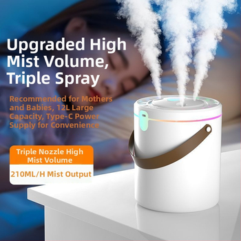 Oro drėkintuvas – tylus, miegamajam, 10 L+ talpa, 3 miglos išėjimai, 41–60 m² aprėptis, nerūdijantis plienas