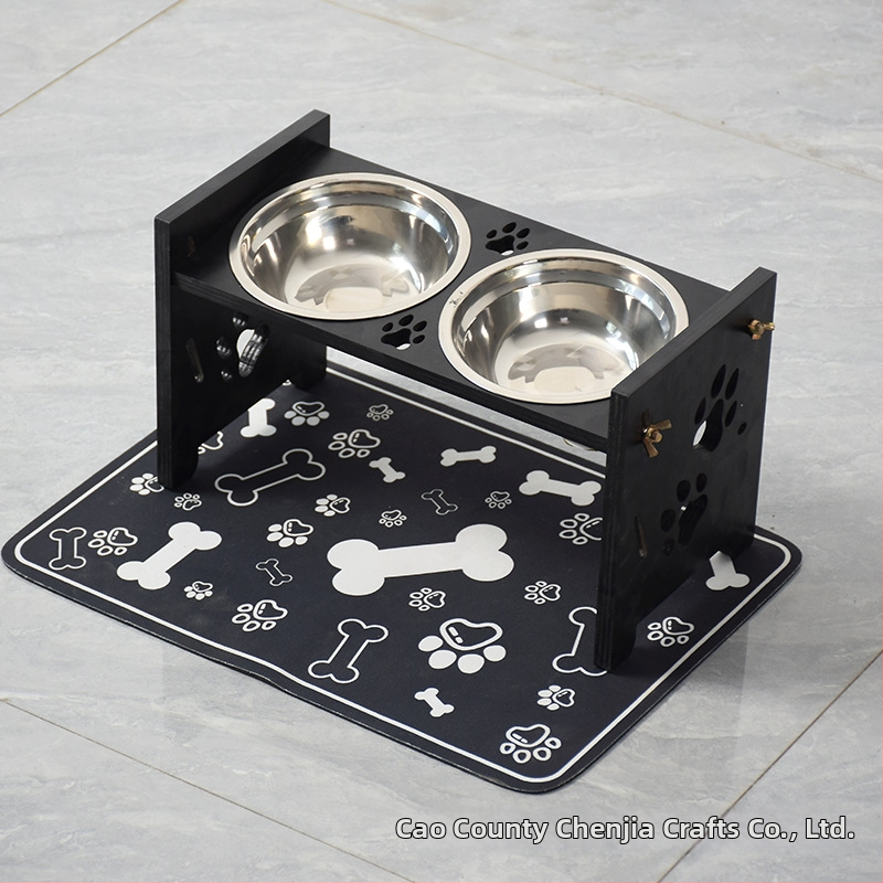 Drevený stojan na misky pre mačky, Chenjia A25529-dish rack, krmivo pre domáce zvieratá