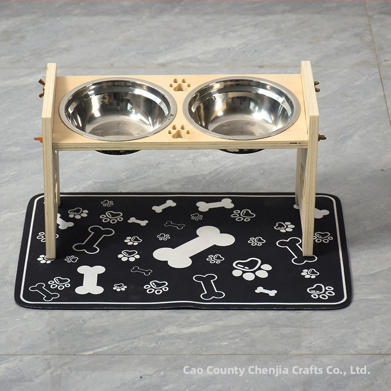 Drevený stojan na misky pre mačky, Chenjia A25529-dish rack, krmivo pre domáce zvieratá