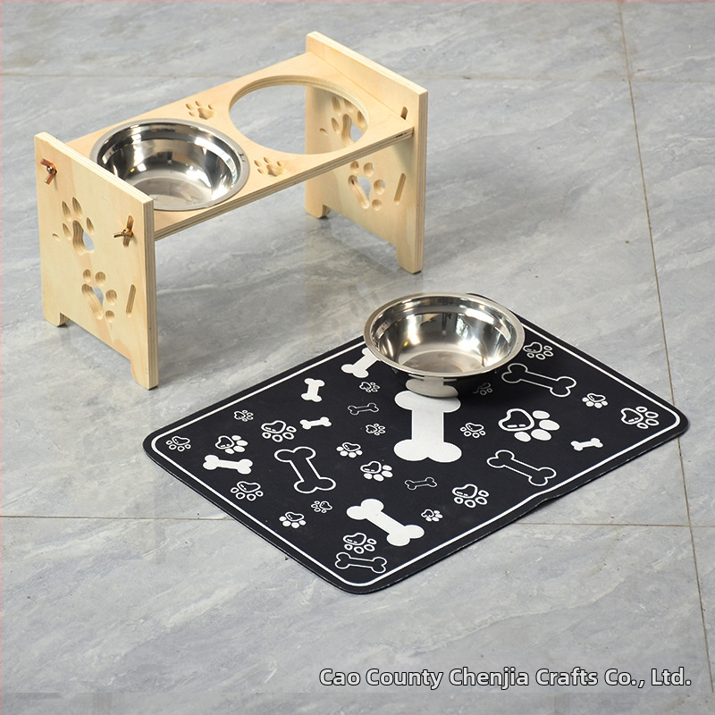 Drevený stojan na misky pre mačky, Chenjia A25529-dish rack, krmivo pre domáce zvieratá